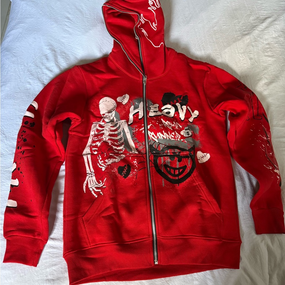 Red Graphic Zip-Up Hoodie